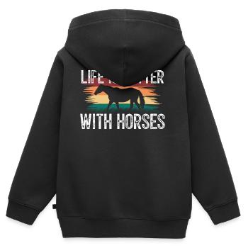 Das Leben ist besser mit Pferden. Pferdeliebhaber. - Kinder Premium Organic Zip Hoodie - Schwarz - Hinten - AI Model Kid Male (0cm)