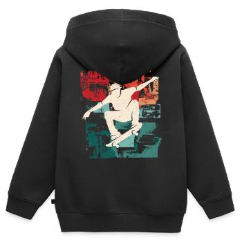 Patinage Vintage Skateboard Skateboarder Skater - Sweat Premium à capuche zippé enfant bio - noir - Dos - AI Model Kid Male (0cm)