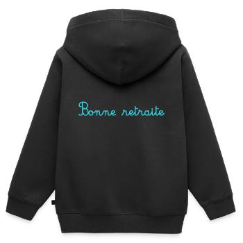 RETRAITE. RETRAITE. RETRAITEE. RETRAITE - Sweat Premium à capuche zippé enfant bio - noir - Dos - AI Model Kid Male (0cm)