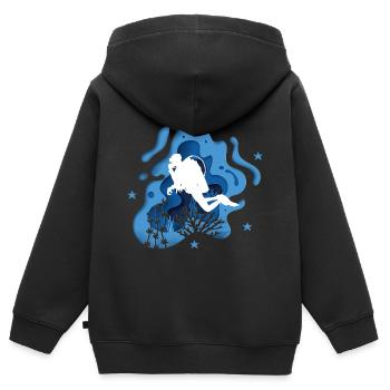 Taucher Tauchen Sporttaucher Blau Höhle - Kinder Premium Organic Zip Hoodie - Schwarz - Hinten - AI Model Kid Male (0cm)