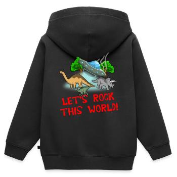 LETS ROCK CE MONDE - INVASION DES ÉTRANGERS DINO - Sweat Premium à capuche zippé enfant bio - noir - Dos - AI Model Kid Male (0cm)