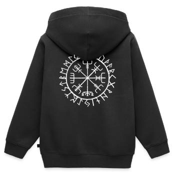 Vikes symbole de protection runes - Sweat Premium à capuche zippé enfant bio - noir - Dos - AI Model Kid Male (0cm)