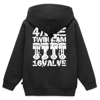 Moteur 4A GE Twin Cam 16 Valve. Le moteur légendaire - Sweat Premium à capuche zippé enfant bio - noir - Dos - AI Model Kid Male (0cm)