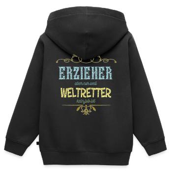 Erzieher Weltretter - Kinder Premium Organic Zip Hoodie - Schwarz - Hinten - AI Model Kid Male (0cm)