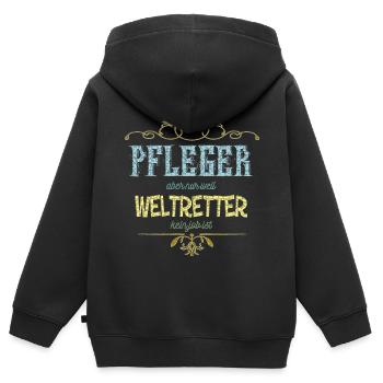 Pfleger Weltretter - Kinder Premium Organic Zip Hoodie - Schwarz - Hinten - AI Model Kid Male (0cm)