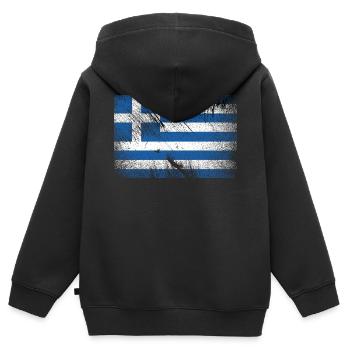 Drapeau de la Grèce - grunge vintage - Sweat Premium à capuche zippé enfant bio - noir - Dos - AI Model Kid Male (0cm)