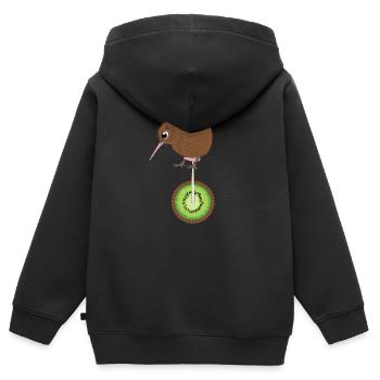 Kiwivogel auf dem Kiwieinrad Shirt - Kinder Premium Organic Zip Hoodie - Schwarz - Hinten - AI Model Kid Male (0cm)