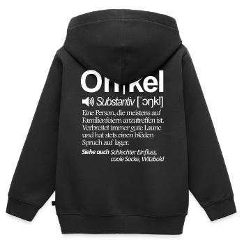 Onkel - Kinder Premium Organic Zip Hoodie - Schwarz - Hinten - AI Model Kid Male (0cm)