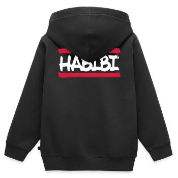 Habibi - Kinder Premium Organic Zip Hoodie - Schwarz - Hinten - AI Model Kid Male (0cm)