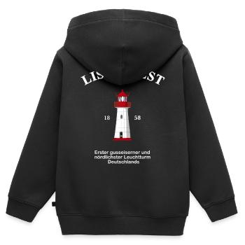 Liste des phares - Ouest, dessin avec information - Sweat Premium à capuche zippé enfant bio - noir - Dos - AI Model Kid Male (0cm)