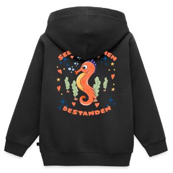 Seepferdchen Bestanden - Kinder Premium Organic Zip Hoodie - Schwarz - Hinten - AI Model Kid Male (0cm)