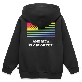 L’Amérique est colorée ! (Stars And Stripes) - Sweat Premium à capuche zippé enfant bio - noir - Dos - AI Model Kid Male (0cm)