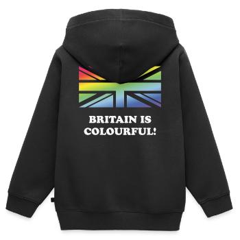 Großbritannien ist bunt! (Union Jack, Großbritannien) - Kinder Premium Organic Zip Hoodie - Schwarz - Hinten - AI Model Kid Male (0cm)