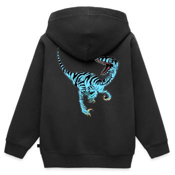 Blauer Velociraptor - Kinder Premium Organic Zip Hoodie - Schwarz - Hinten - AI Model Kid Male (0cm)