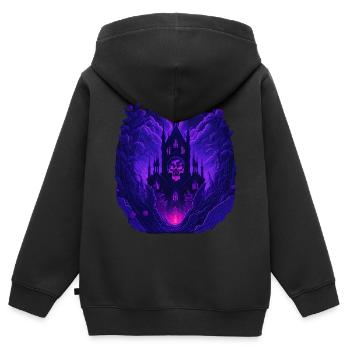 neon gothic Architektur gotisches Schloss - Kinder Premium Organic Zip Hoodie - Schwarz - Hinten - AI Model Kid Male (0cm)