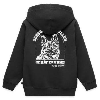 Schubsen und Brüllen Schäferhund - Kinder Premium Organic Zip Hoodie - Schwarz - Hinten - AI Model Kid Male (0cm)
