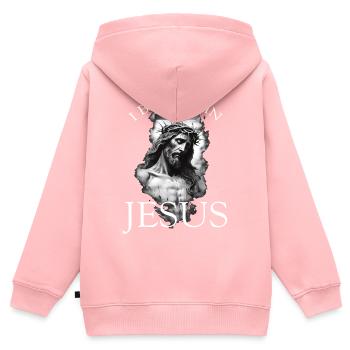 JE CROIS EN JESUS LIVE FREE DIE PROUD - Sweat Premium à capuche zippé enfant bio - rose - Dos - AI Model Kid Female (0cm)