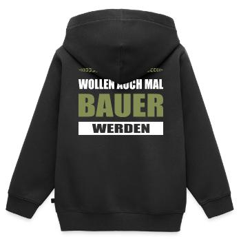 Wir Wollen Auch Mal Bauer Werden Trettrecker Demo - Kinder Premium Organic Zip Hoodie - Schwarz - Hinten - AI Model Kid Male (0cm)
