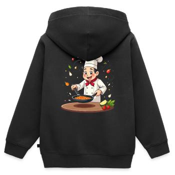 Garçon de cuisine avec poêle - Sweat Premium à capuche zippé enfant bio - noir - Dos - AI Model Kid Male (0cm)