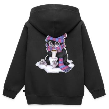 Niedlicher Chibi Pinguin mit Schal und Mütze - Kinder Premium Organic Zip Hoodie - Schwarz - Hinten - AI Model Kid Male (0cm)