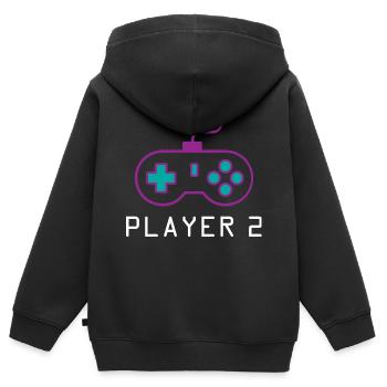 Joueur 2 Joueur - Sweat Premium à capuche zippé enfant bio - noir - Dos - AI Model Kid Male (0cm)