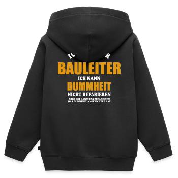 Bauleiter - ich kann Dummheit nicht reparieren - Kinder Premium Organic Zip Hoodie - Schwarz - Hinten - AI Model Kid Male (0cm)