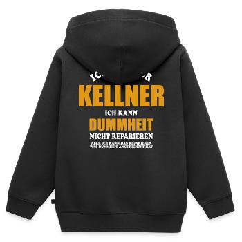 Kellner - ich kann Dummheit nicht reparieren - Kinder Premium Organic Zip Hoodie - Schwarz - Hinten - AI Model Kid Male (0cm)