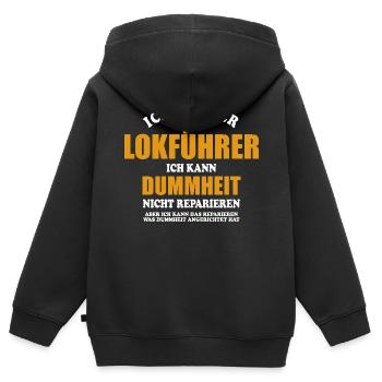 Lokführer - ich kann Dummheit nicht reparieren - Kinder Premium Organic Zip Hoodie - Schwarz - Hinten - AI Model Kid Male (0cm)