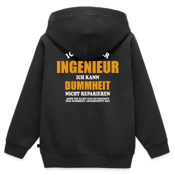 Ingenieur - ich kann Dummheit nicht reparieren - Kinder Premium Organic Zip Hoodie - Schwarz - Hinten - AI Model Kid Male (0cm)