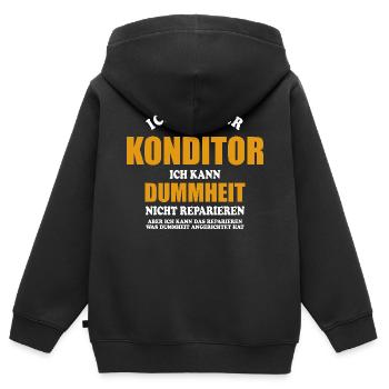 Konditor - ich kann Dummheit nicht reparieren - Kinder Premium Organic Zip Hoodie - Schwarz - Hinten - AI Model Kid Male (0cm)