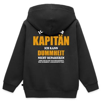 Ich bin Kapitän ich kann Dummheit nicht reparieren - Kinder Premium Organic Zip Hoodie - Schwarz - Hinten - AI Model Kid Male (0cm)
