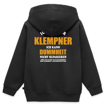 Klempner - ich kann Dummheit nicht reparieren - Kinder Premium Organic Zip Hoodie - Schwarz - Hinten - AI Model Kid Male (0cm)