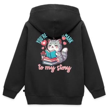 Tu es le marque-page de mon histoire - Sweat Premium à capuche zippé enfant bio - noir - Dos - AI Model Kid Male (0cm)