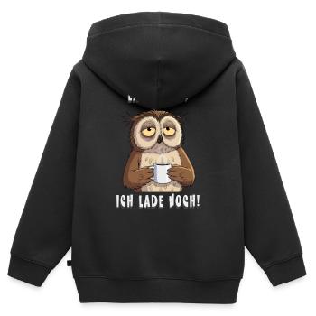 Ich Lade Noch Eule Kaffee Morgenmuffel - Kinder Premium Organic Zip Hoodie - Schwarz - Hinten - AI Model Kid Male (0cm)