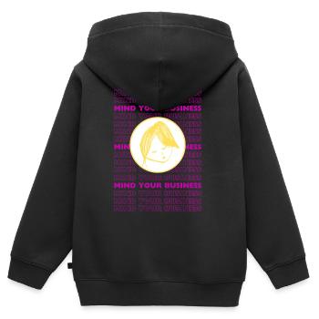 Kümmern Sie sich um Ihre eigenen Angelegenheiten – Minimales sarkastisches Design - Kinder Premium Organic Zip Hoodie - Schwarz - Hinten - AI Model Kid Male (0cm)