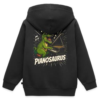 Spaßiger Pianist-Dinosaurier - Kinder Premium Organic Zip Hoodie - Schwarz - Hinten - AI Model Kid Male (0cm)