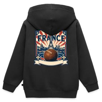 Football rétro France Tour Eiffel Fan Vintage - Sweat Premium à capuche zippé enfant bio - noir - Dos - AI Model Kid Male (0cm)