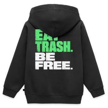 MANGER DES DÉCHETS SOIS LIBRE Dire une déclaration vintage - Sweat Premium à capuche zippé enfant bio - noir - Dos - AI Model Kid Male (0cm)