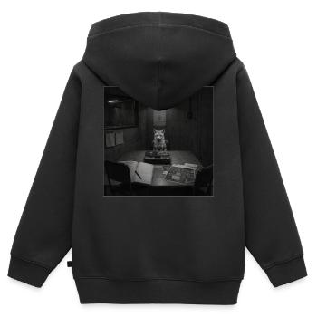 Fox Interrogation Mystère Vintage Crime Animal Vintage - Sweat Premium à capuche zippé enfant bio - noir - Dos - AI Model Kid Male (0cm)