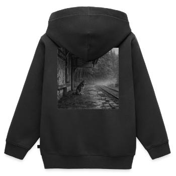 Loup Lieu Perdu Mystère Crime Animal Forêt Sombre - Sweat Premium à capuche zippé enfant bio - noir - Dos - AI Model Kid Male (0cm)