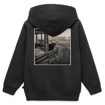 Forêt de brouillard d’ours de la faune Crime animal vintage - Sweat Premium à capuche zippé enfant bio - noir - Dos - AI Model Kid Male (0cm)
