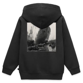 Robbe Schiffswerft Vintage Foto Animal Crime - Kinder Premium Organic Zip Hoodie - Schwarz - Hinten - AI Model Kid Male (0cm)