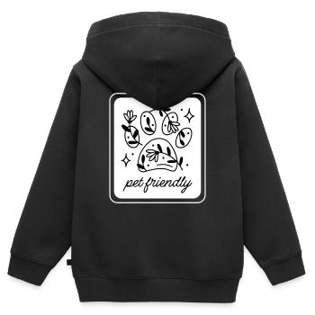 Patte fleurie acceptant les animaux de compagnie - Sweat Premium à capuche zippé enfant bio - noir - Dos - AI Model Kid Male (0cm)
