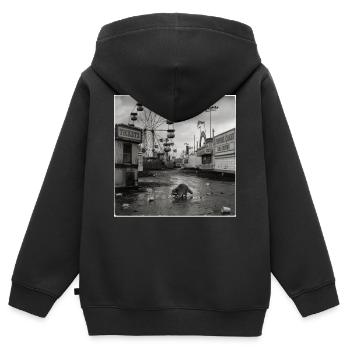 Verlassener Jahrmarkt Waschbär Retro Kirmes Animal - Kinder Premium Organic Zip Hoodie - Schwarz - Hinten - AI Model Kid Male (0cm)