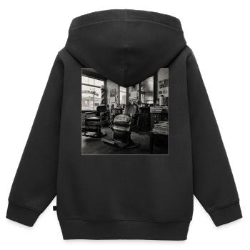 Crime rétro rétro de chat de salon de barbier - Sweat Premium à capuche zippé enfant bio - noir - Dos - AI Model Kid Male (0cm)