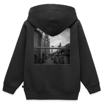Wolf Lost Place Art en noir et blanc Crime animalier - Sweat Premium à capuche zippé enfant bio - noir - Dos - AI Model Kid Male (0cm)