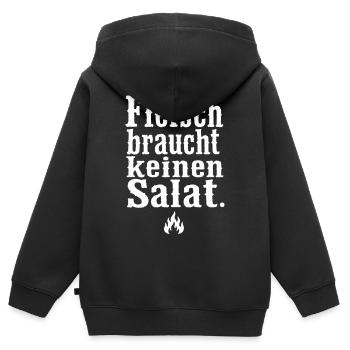 Fleisch braucht keinen Salat Spruch Grill Motiv - Kinder Premium Organic Zip Hoodie - Schwarz - Hinten - AI Model Kid Male (0cm)