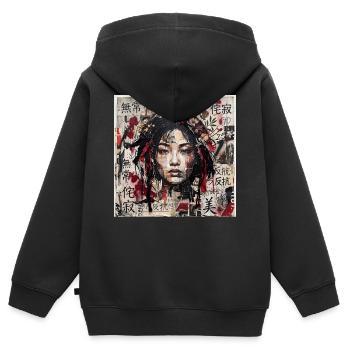 Japanese Collage Art Asia Punk Samuraifrau Collage - Kinder Premium Organic Zip Hoodie - Schwarz - Hinten - AI Model Kid Male (0cm)