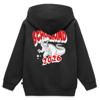 T-Rex Schulkind 2026 Einschulung T-Shirt - Kinder Premium Organic Zip Hoodie - Schwarz - Hinten - AI Model Kid Male (0cm)