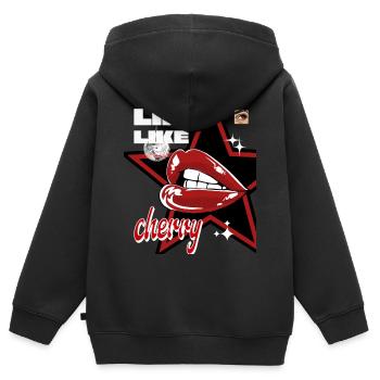 Lippen Shirt – Y2K shirt, vintage look, aesthetic  - Kinder Premium Organic Zip Hoodie - Schwarz - Hinten - AI Model Kid Male (0cm)